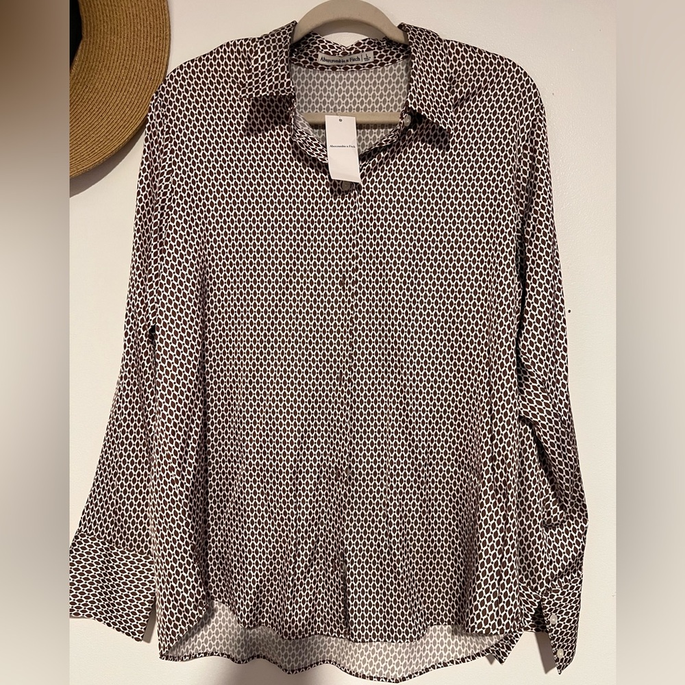 Abercrombie & Fitch Brown and White Button Down Shirt